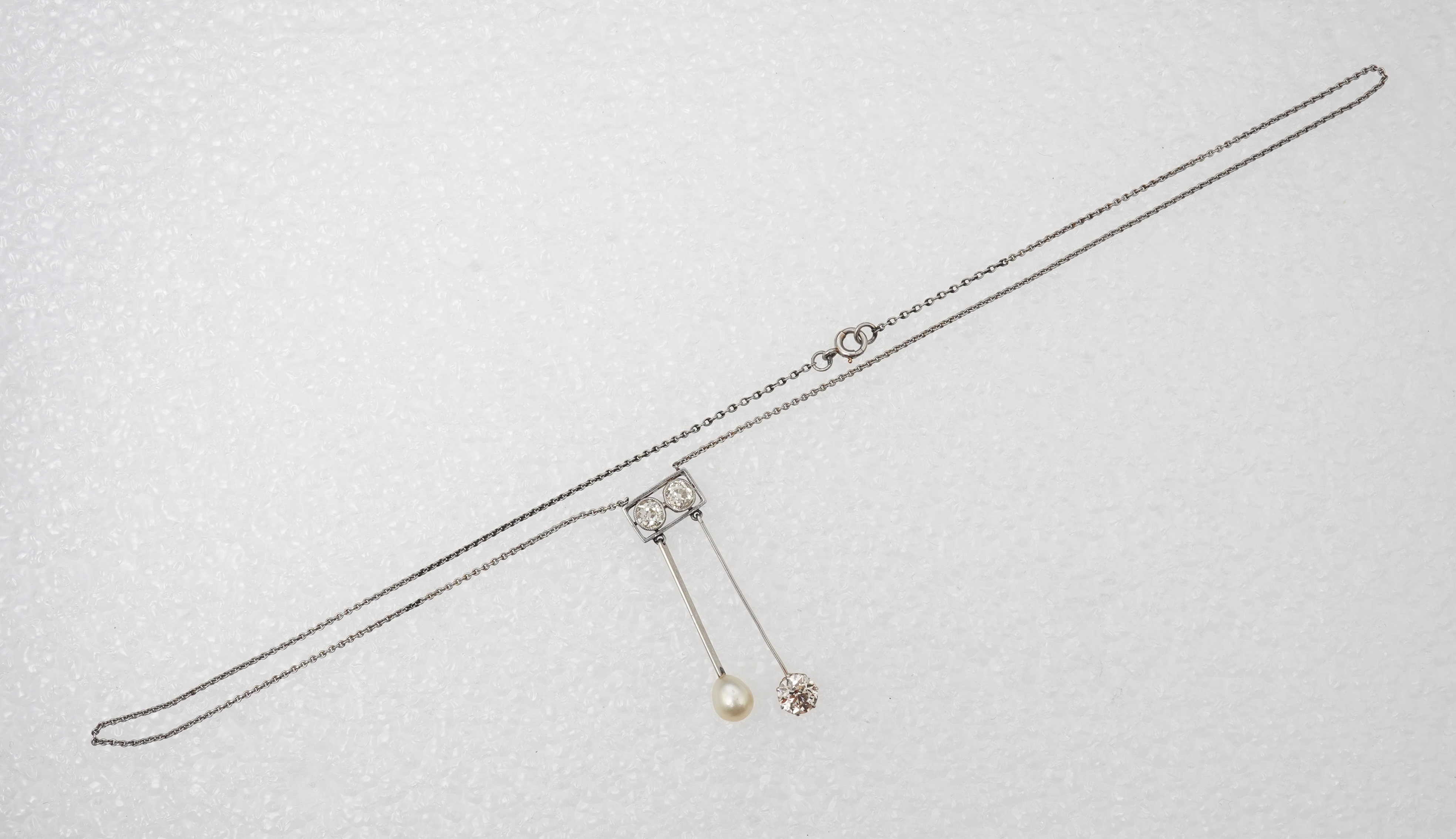 An Art Deco pearl and diamond negligée pendant, 1920s